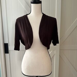 Soma Brown Cropped Bolero Shrug Open Front Stretch Cardigan XS Soft Top